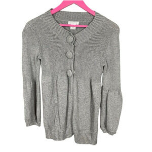 AphOrism Gray Button Cardigan Sweater Girls XS Ribbed Bishop Sleeves Vintage Y2K